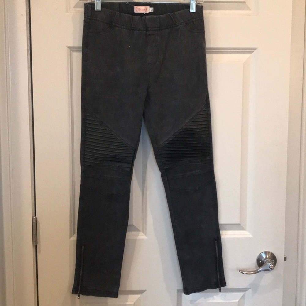 Grey and leather moto leggings